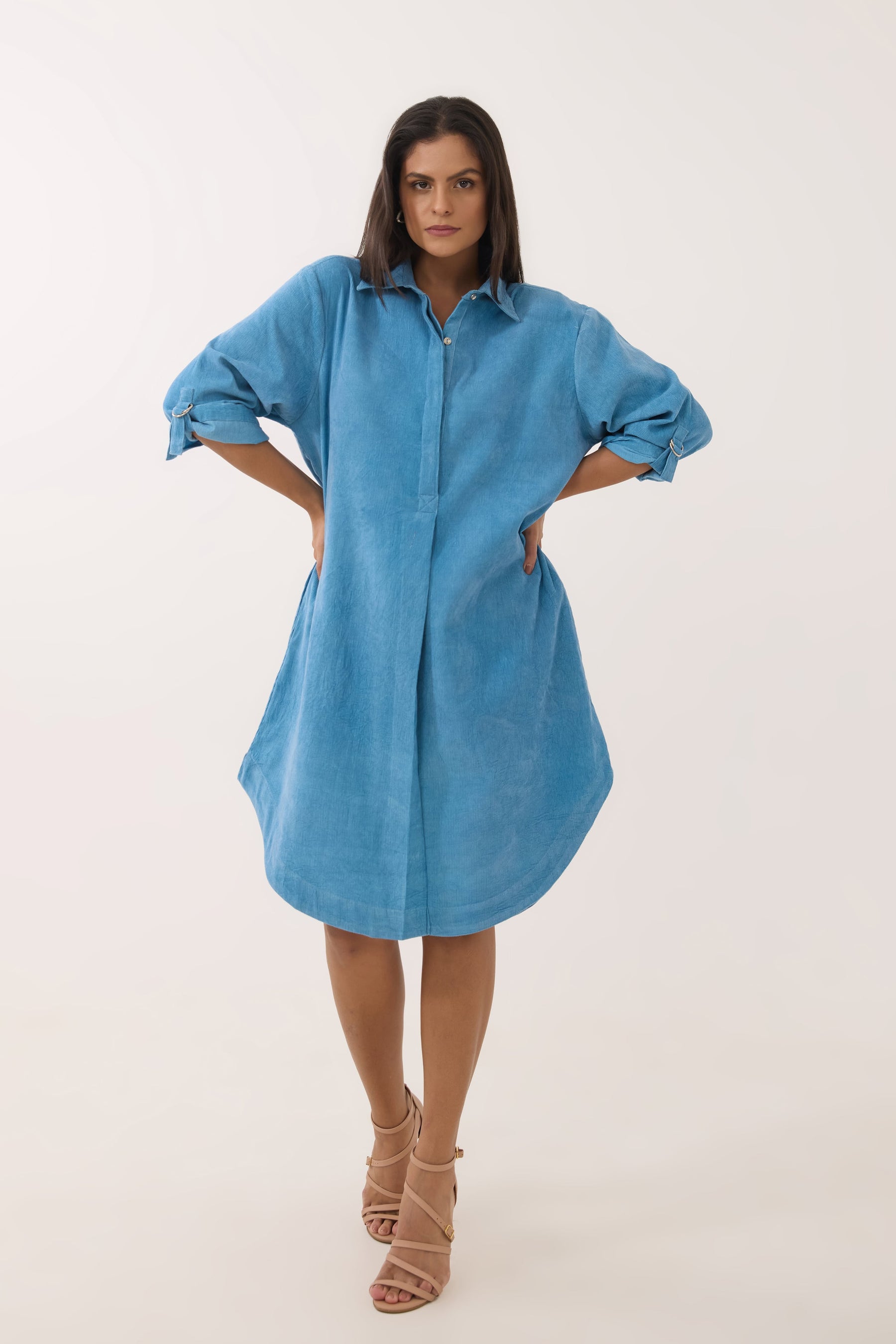 Sky Blue Corduroy Shirt Dress