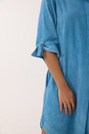 Sky Blue Corduroy Shirt Dress