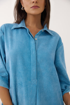 Sky Blue Corduroy Shirt Dress