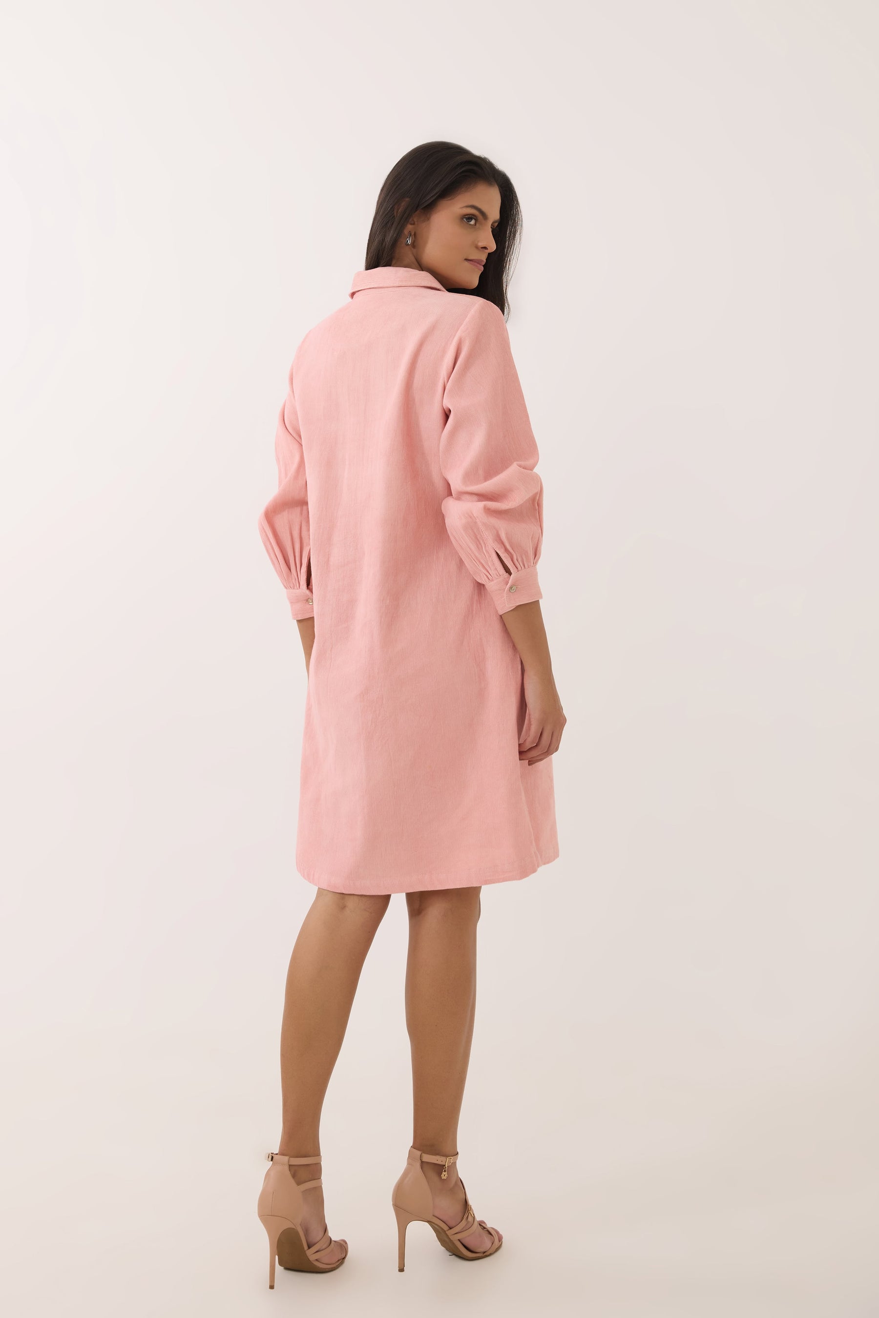 Blush Pink Corduroy Shirt Dress