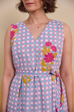 Purple checkered Floral Dress