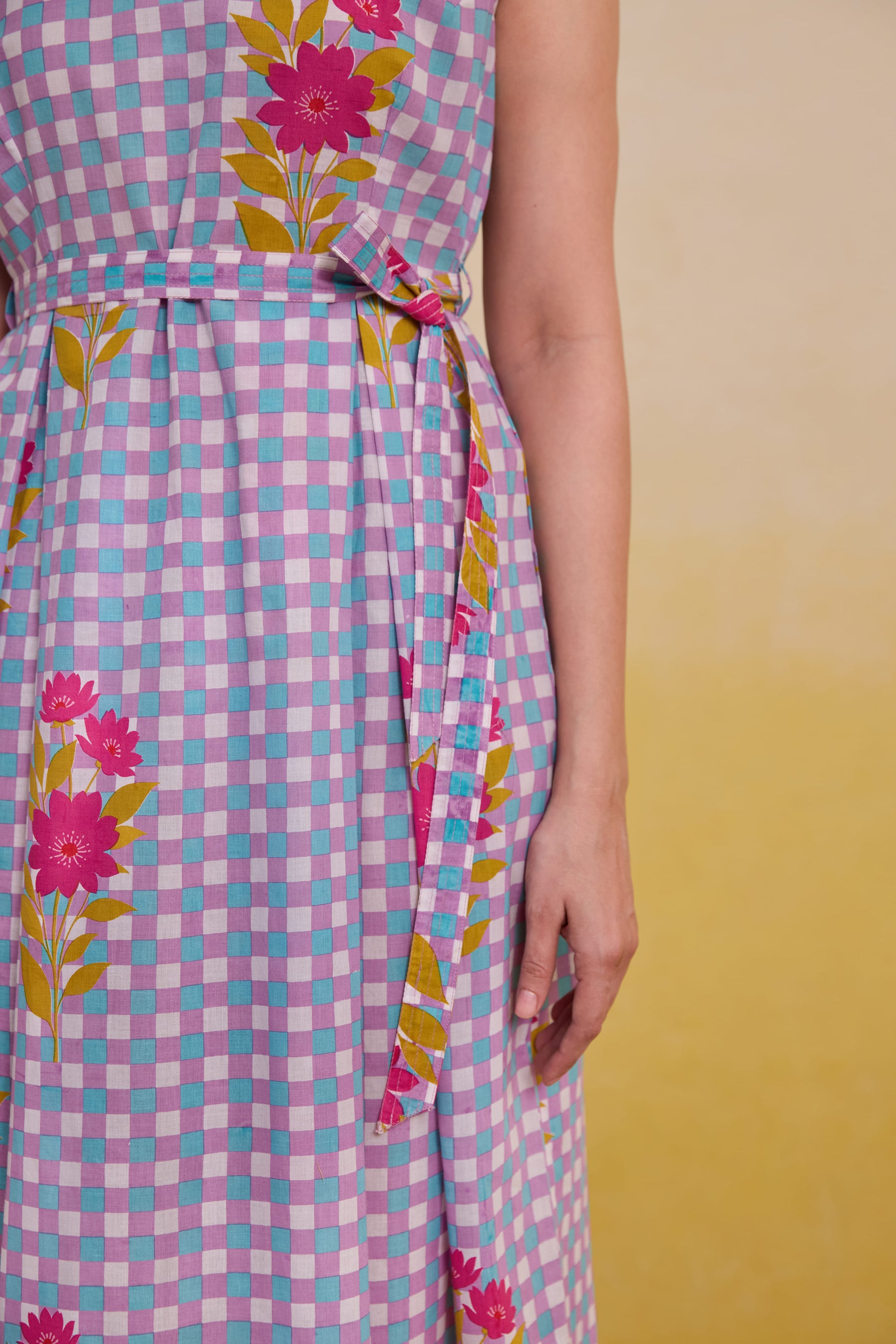 Purple checkered Floral Dress