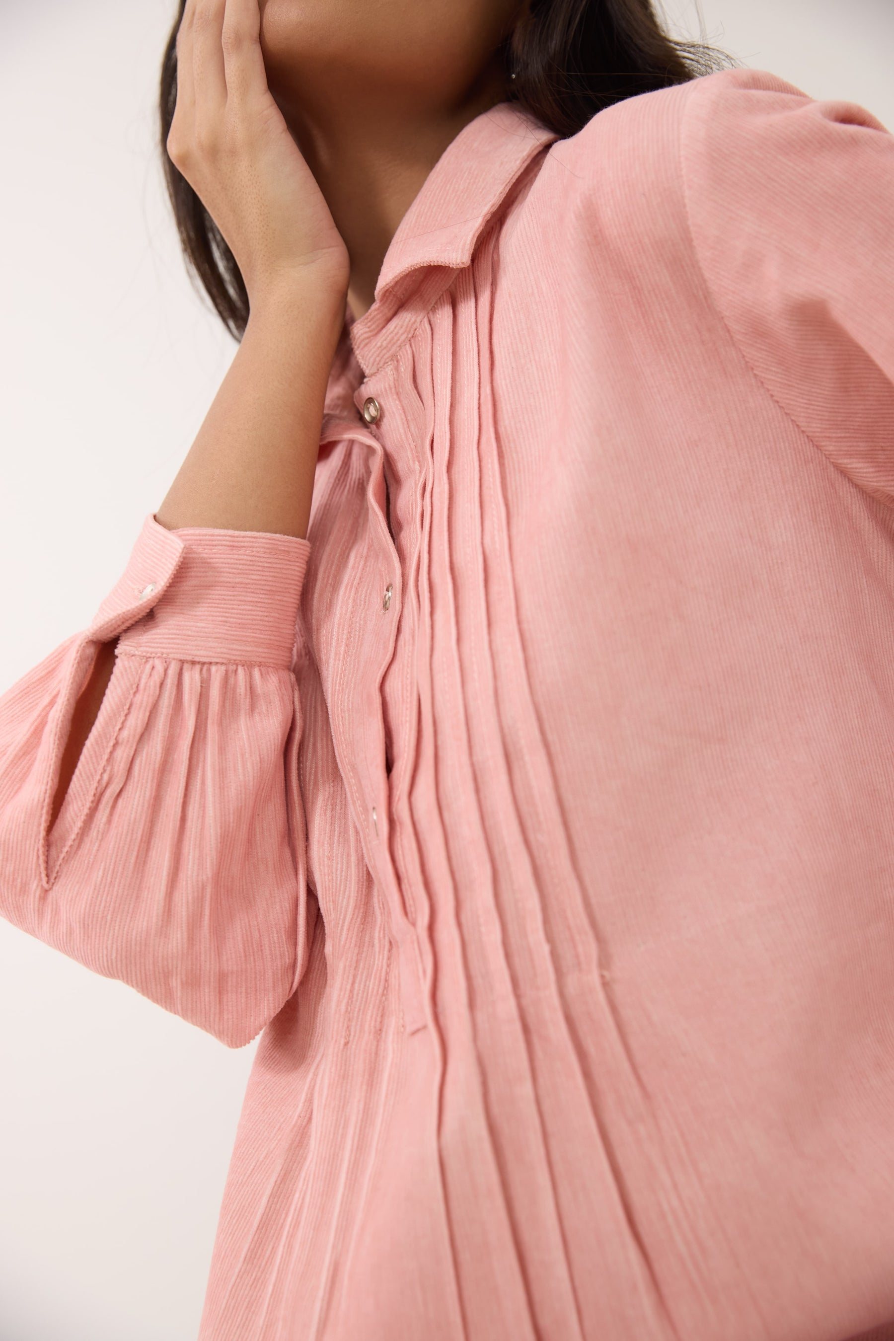 Blush Pink Corduroy Shirt Dress
