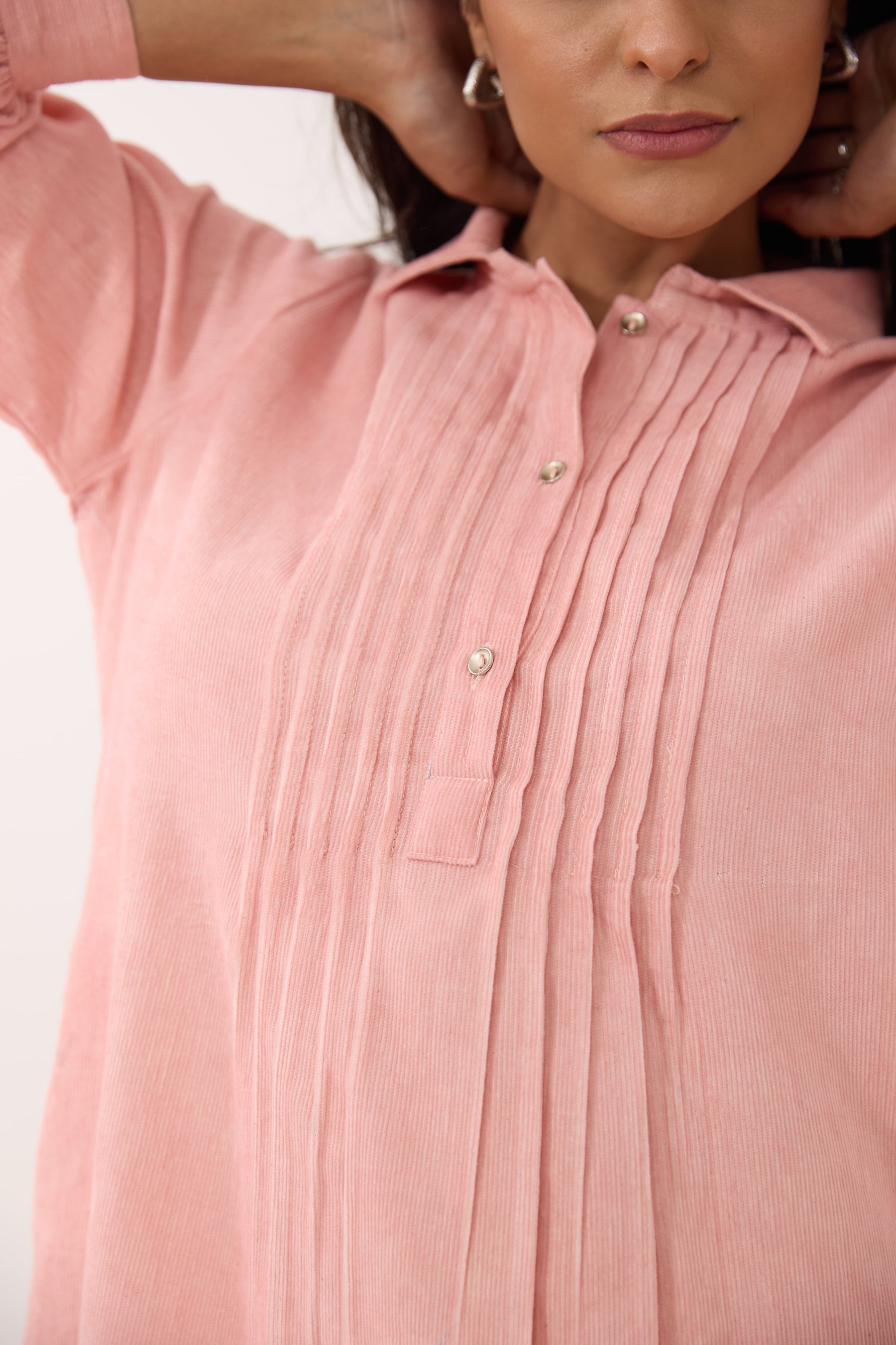 Blush Pink Corduroy Shirt Dress