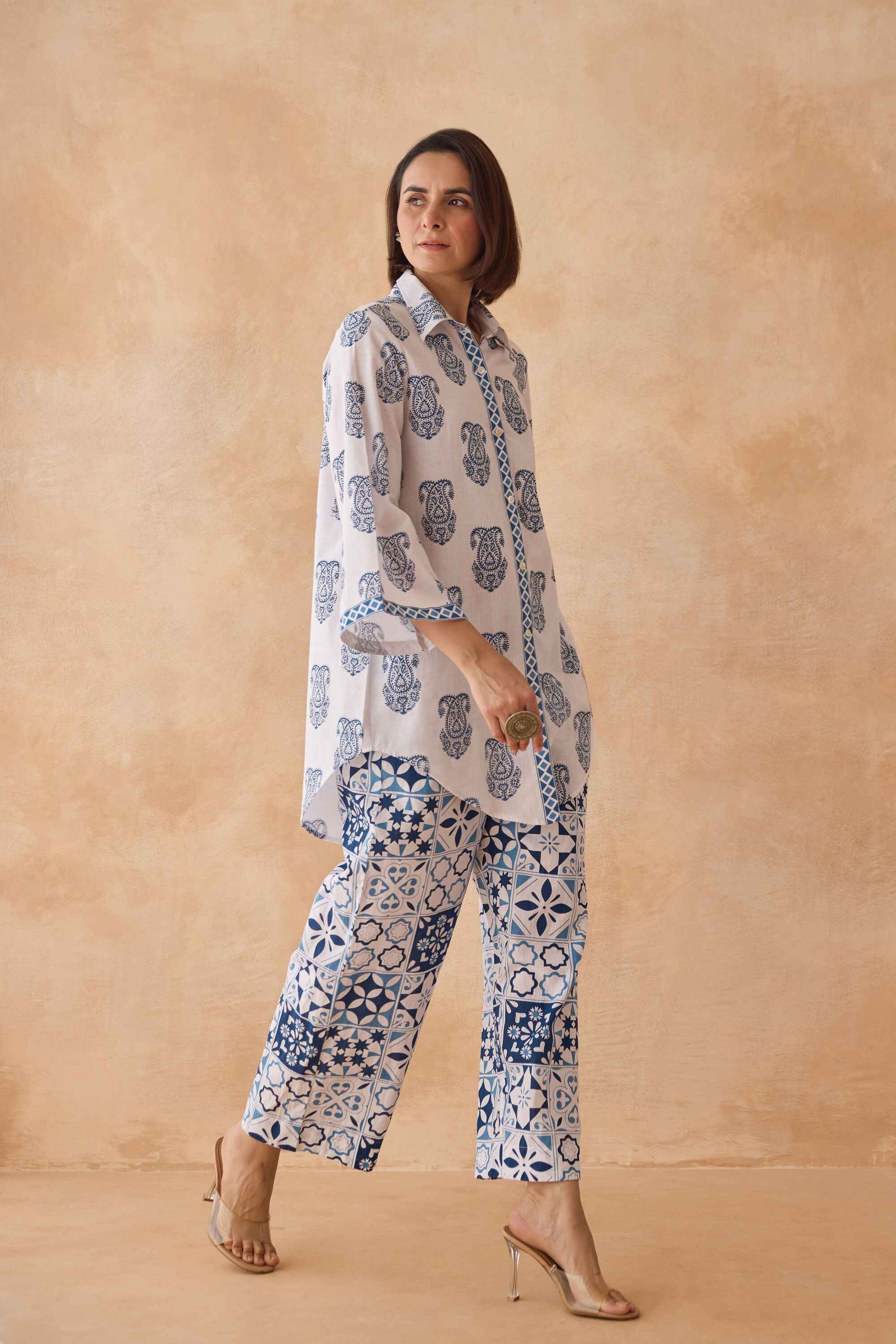 Blue Paisley & Tile Printed Cotton Co-ord Set