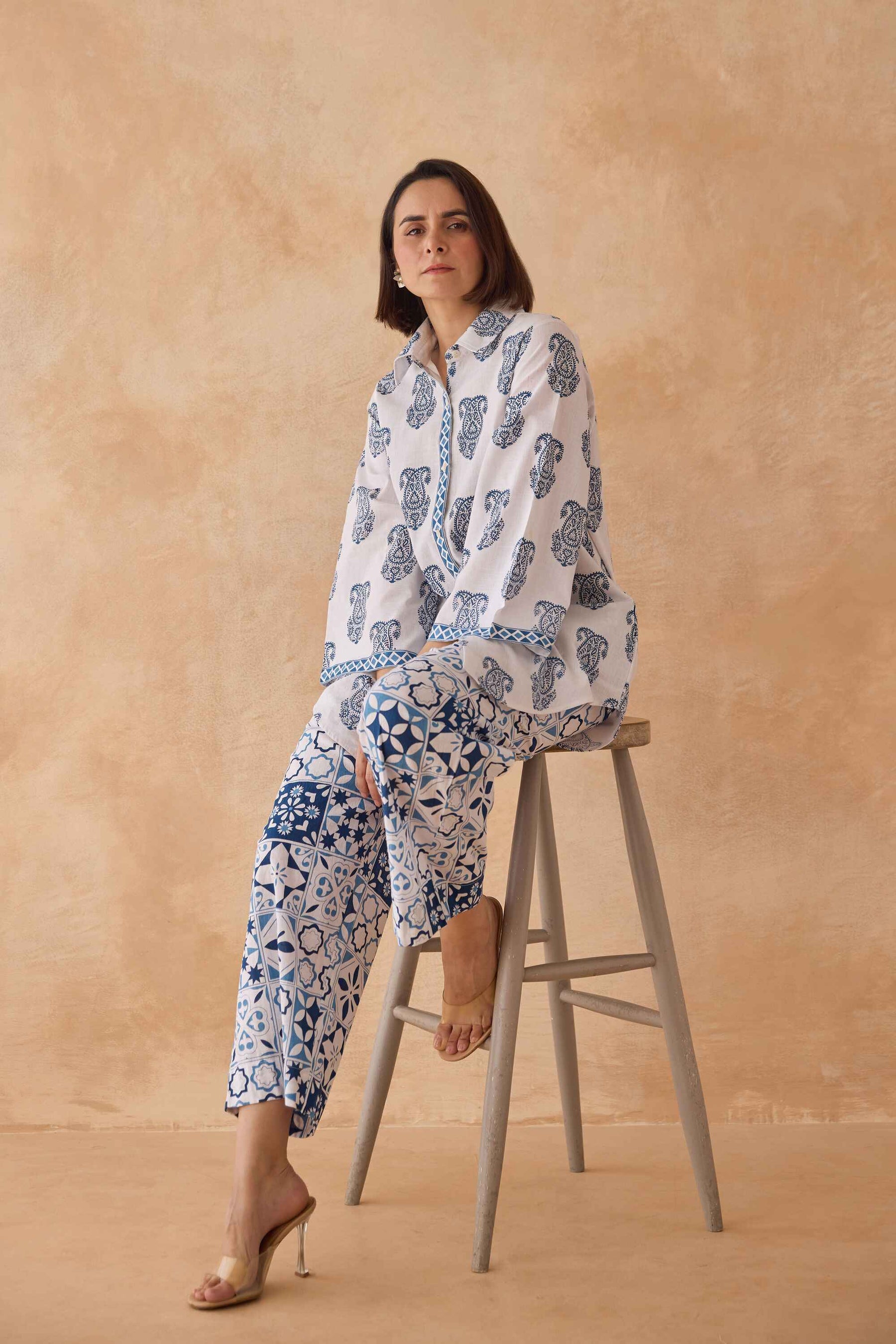 Blue Paisley & Tile Printed Cotton Co-ord Set