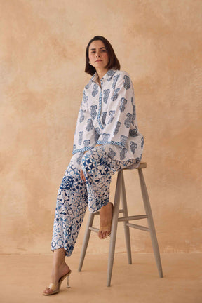 Blue Paisley & Tile Printed Cotton Co-ord Set