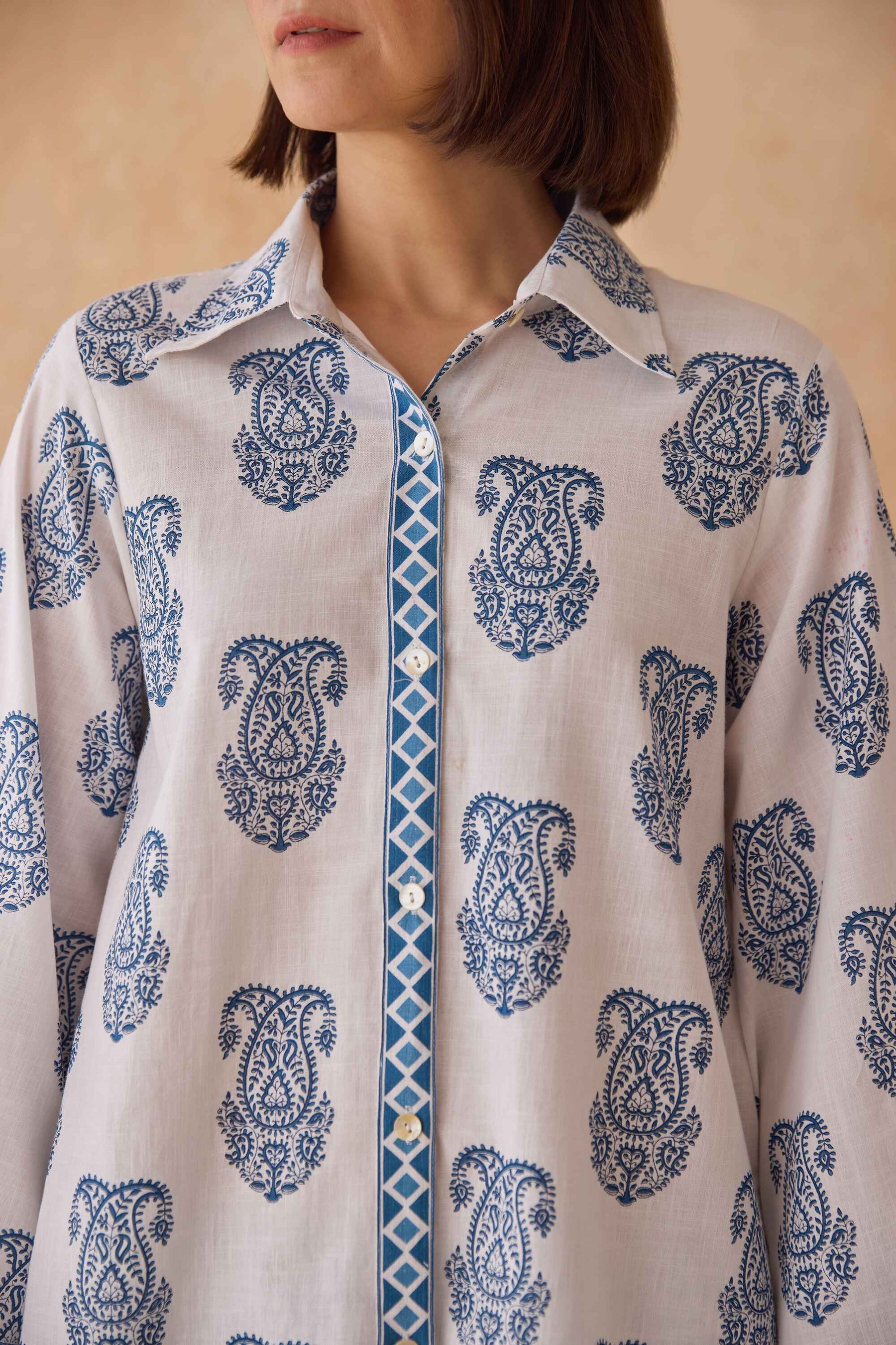 Blue Paisley & Tile Printed Cotton Co-ord Set