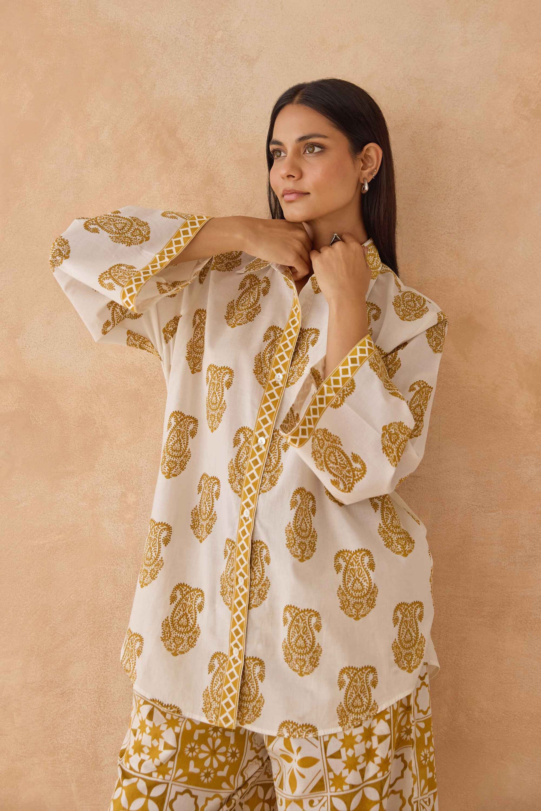 Mustard Paisley & Tile Printed Cotton Co-ord Set