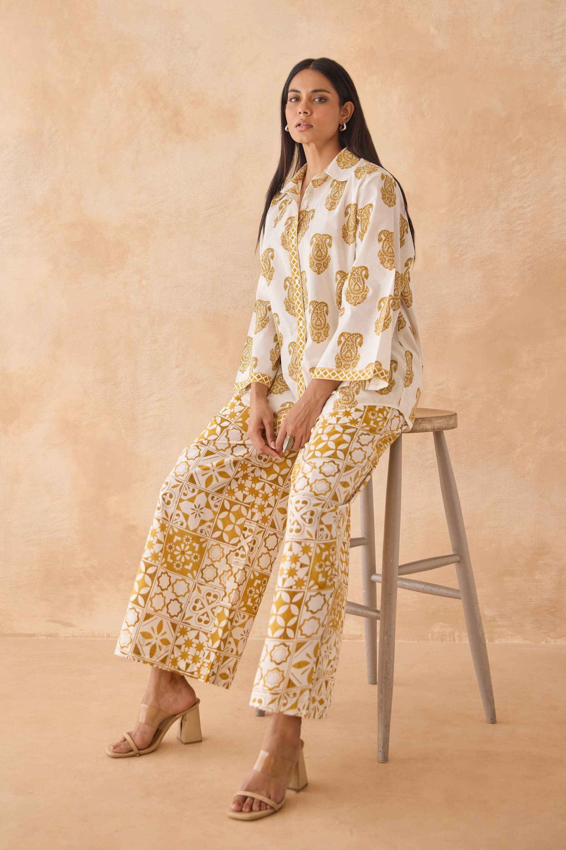 Mustard Paisley & Tile Printed Cotton Co-ord Set