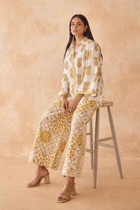 Mustard Paisley & Tile Printed Cotton Co-ord Set