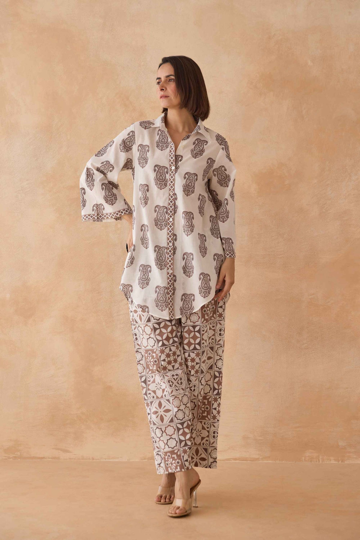 Mocha Paisley & Tile Printed Cotton Co-ord Set