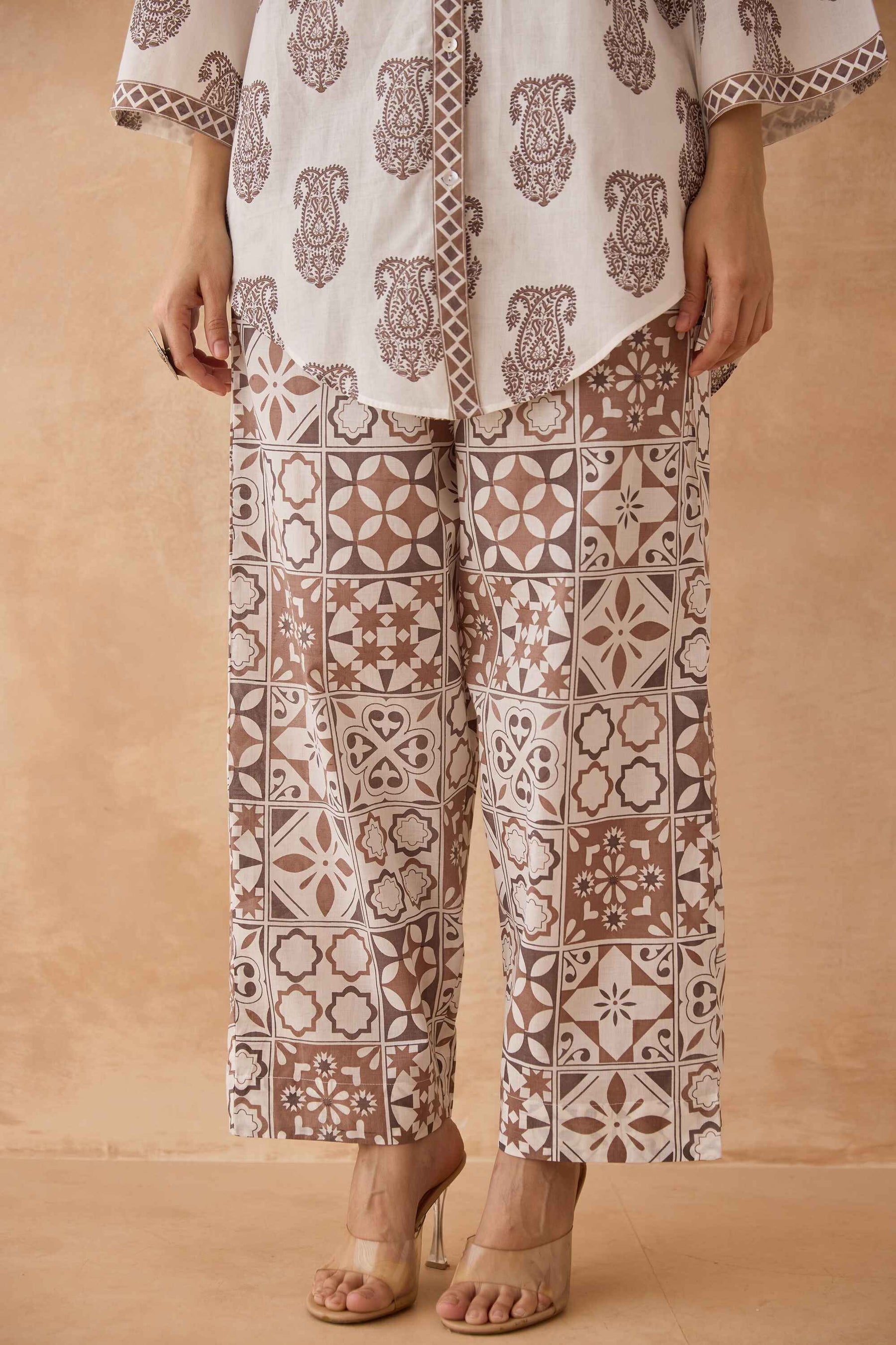Mocha Paisley & Tile Printed Cotton Co-ord Set