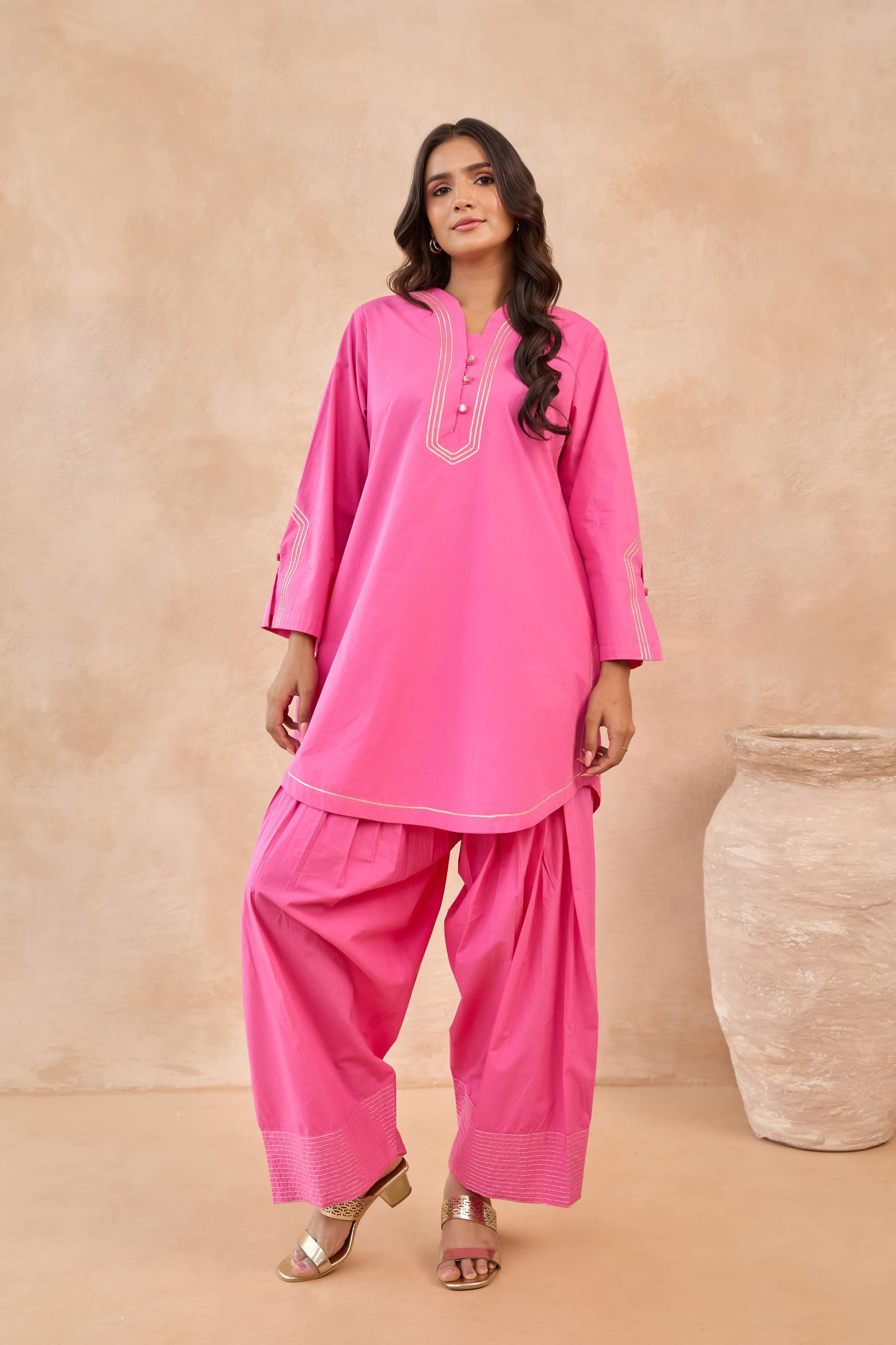Rani Pink Gota Piped Farsi Salwar Co-ord Set