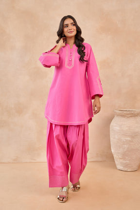 Rani Pink Gota Piped Farsi Salwar Co-ord Set