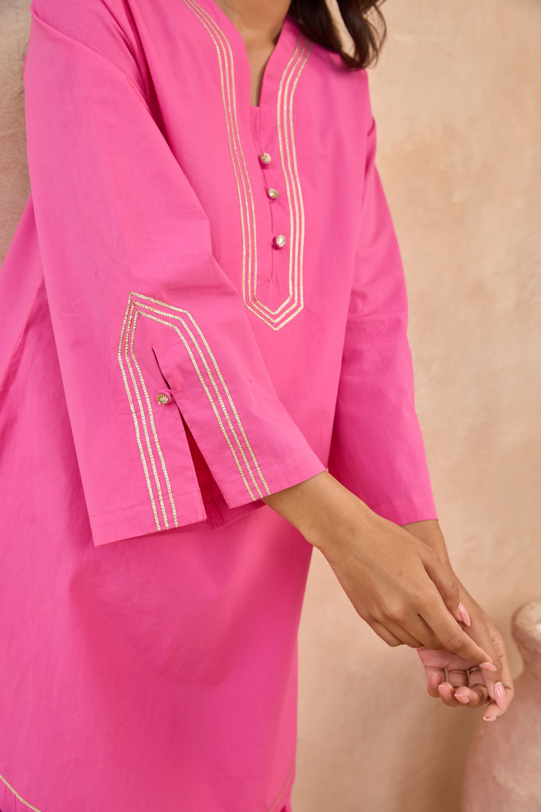 Rani Pink Gota Piped Farsi Salwar Co-ord Set