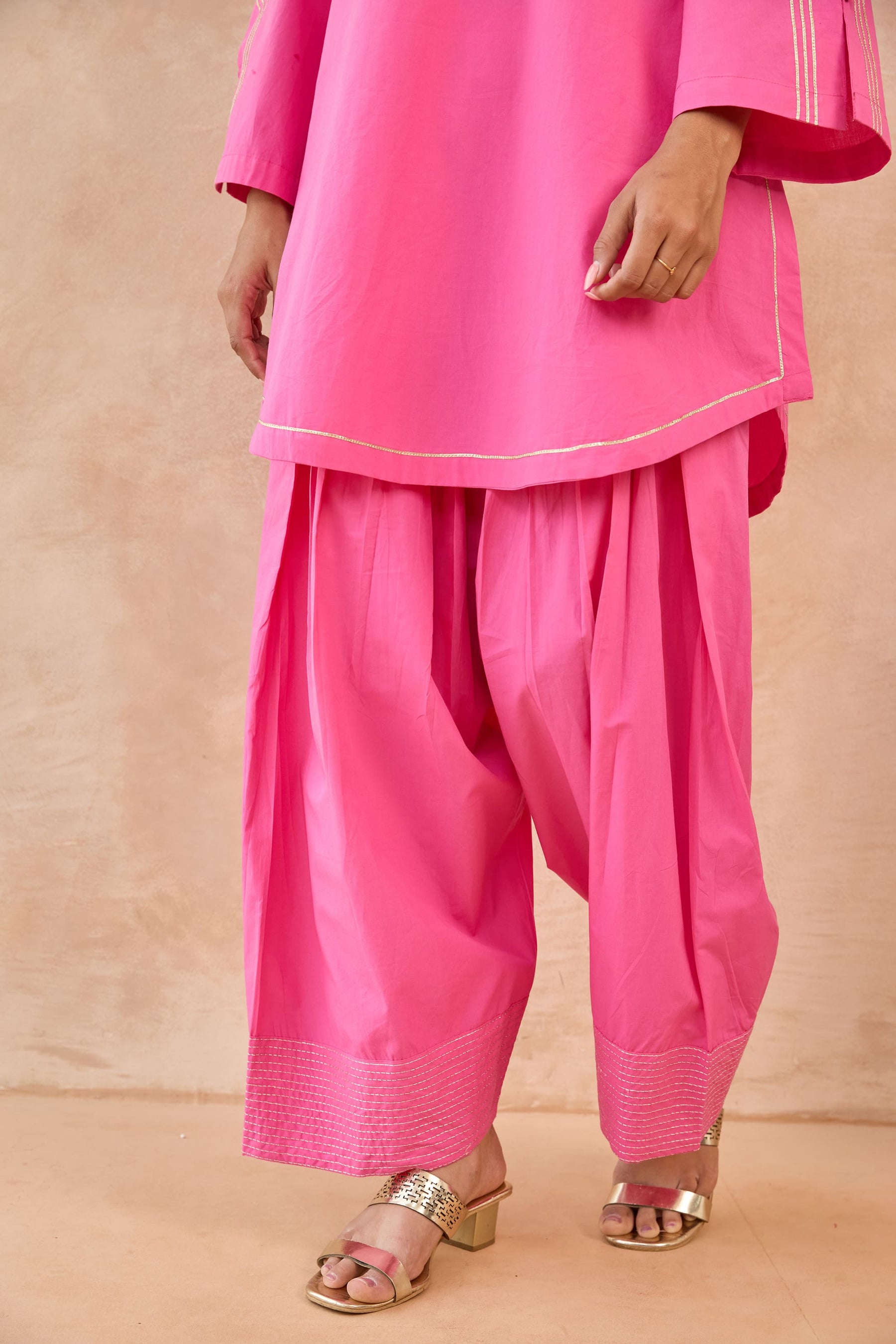 Rani Pink Gota Piped Farsi Salwar Co-ord Set