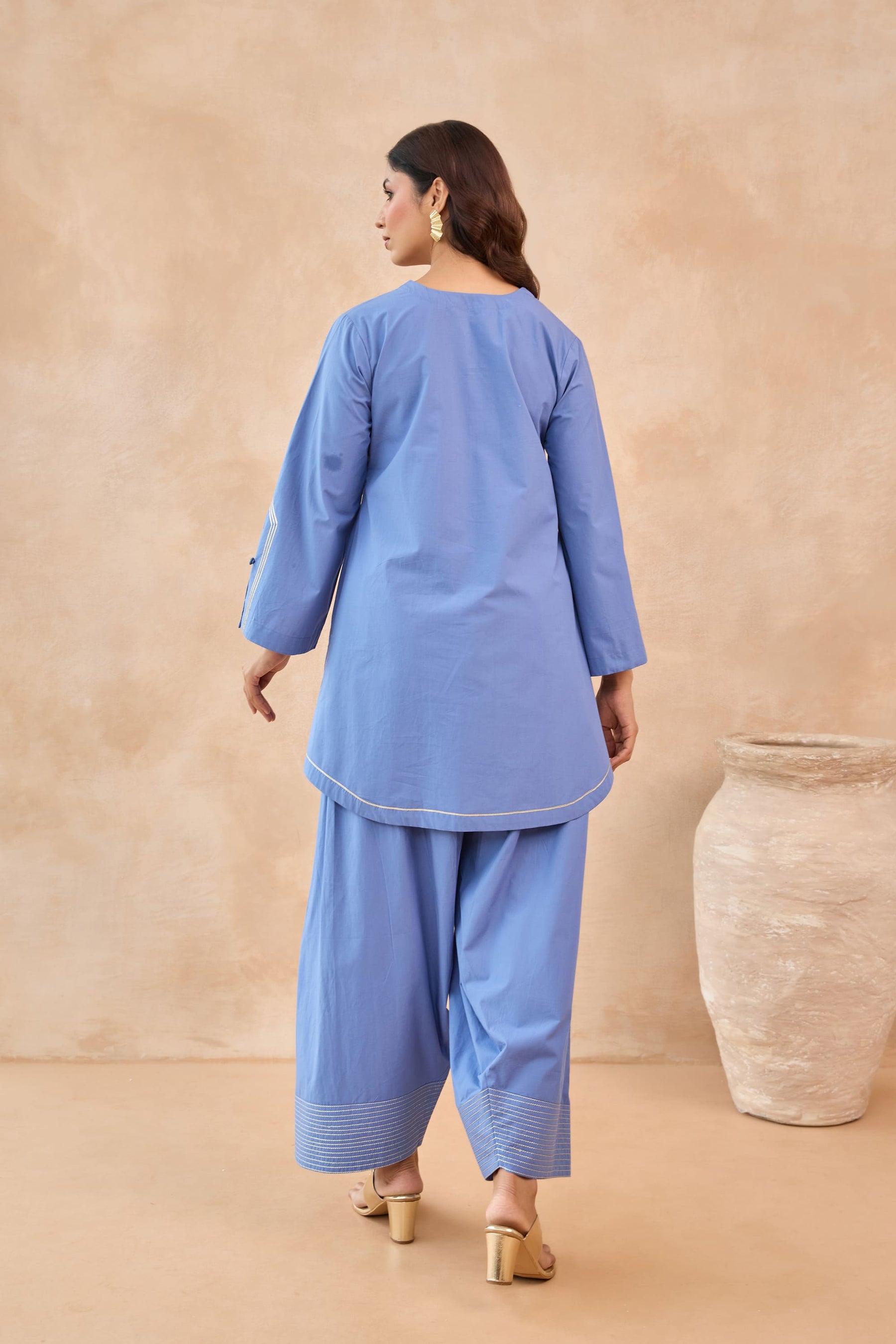 Cornflower Blue Gota Piped Farsi Salwar Co-ord Set