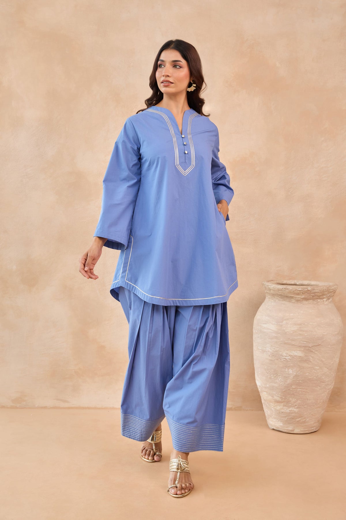 Cornflower Blue Gota Piped Farsi Salwar Co-ord Set