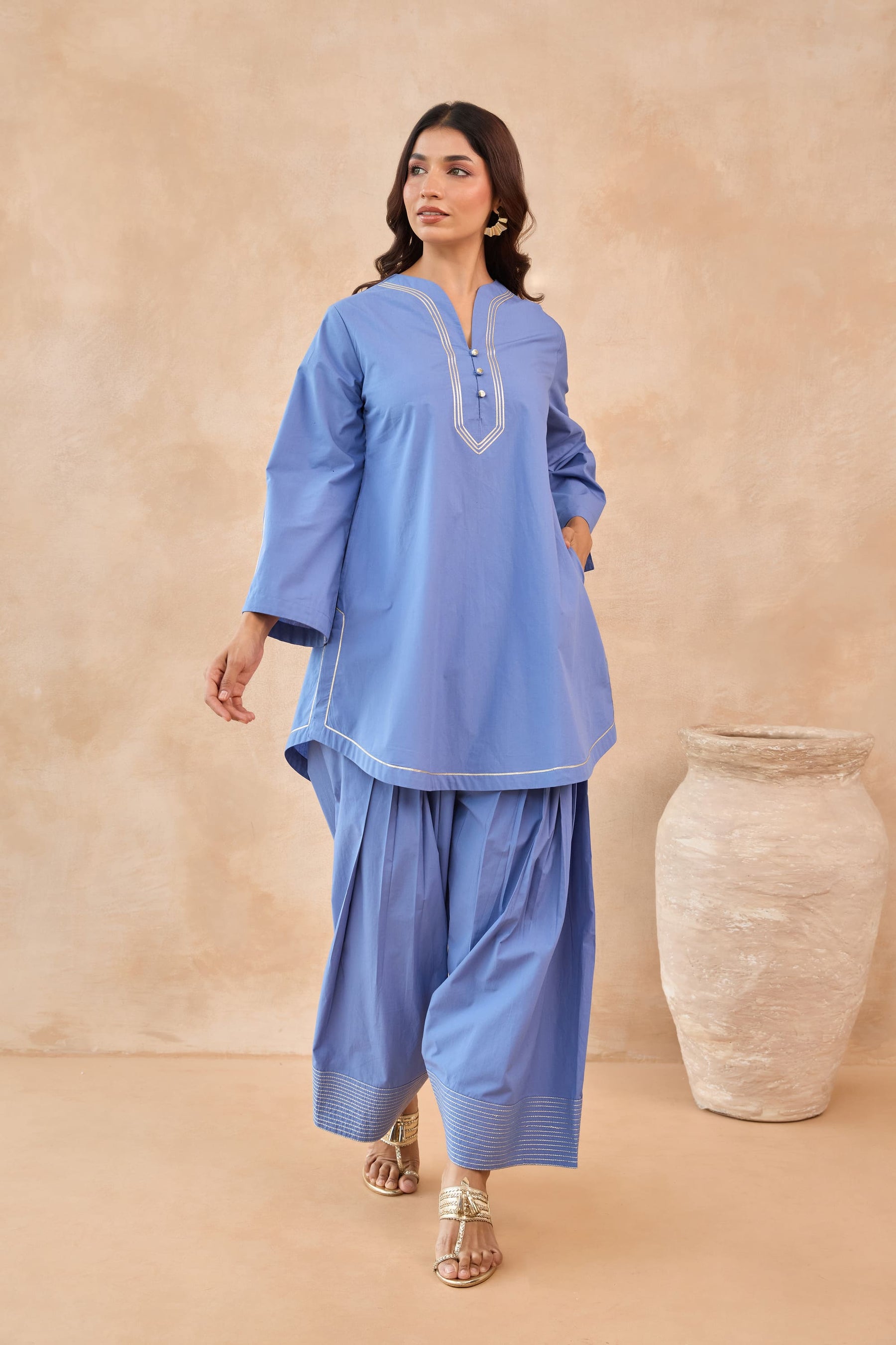 Cornflower Blue Gota Piped Farsi Salwar Co-ord Set