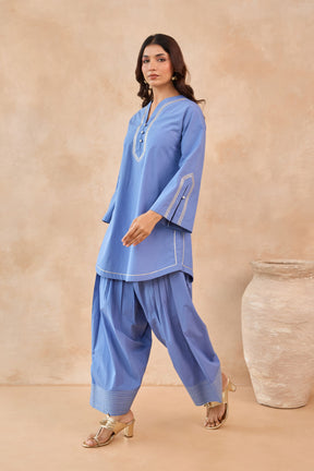 Cornflower Blue Gota Piped Farsi Salwar Co-ord Set
