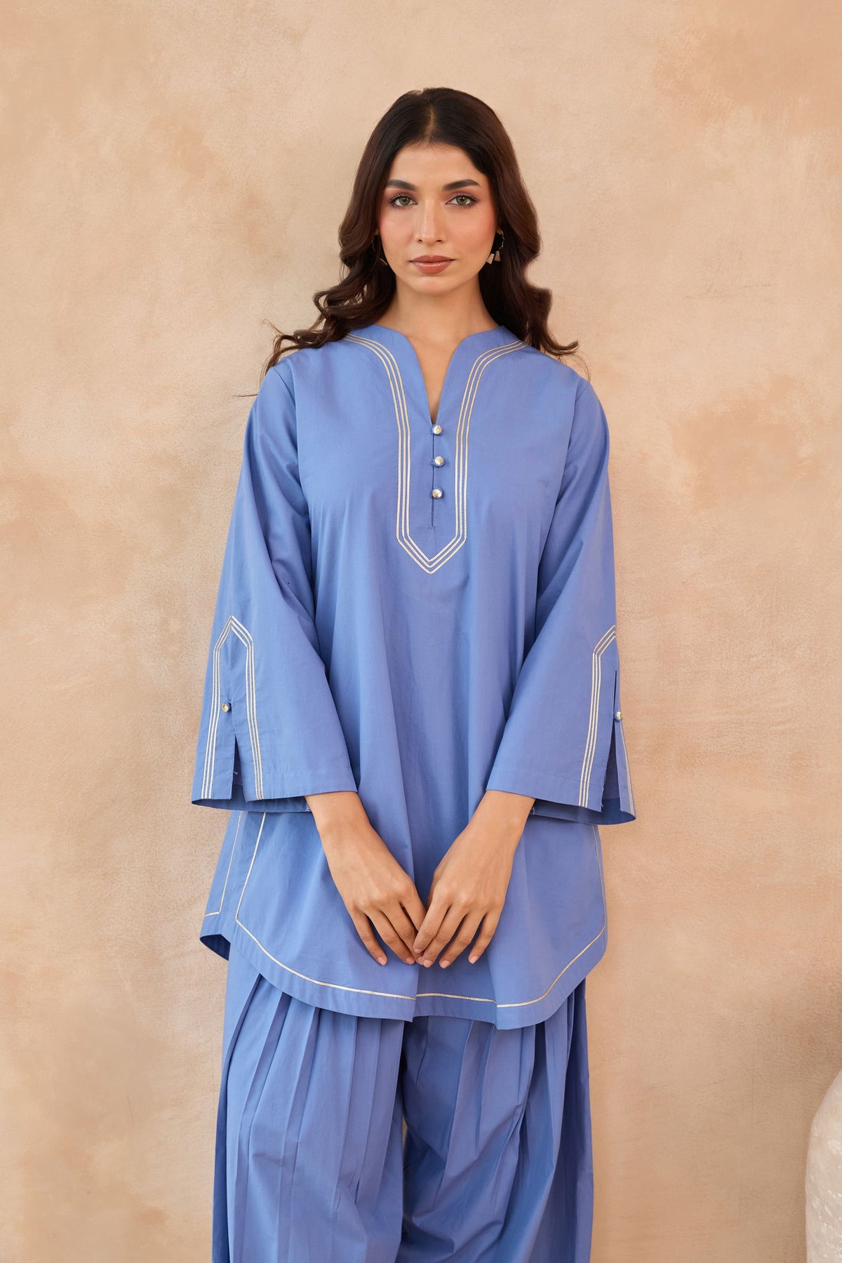 Cornflower Blue Gota Piped Farsi Salwar Co-ord Set