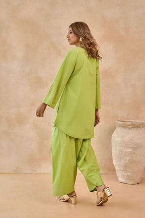 Lime Green Gota Piped Farsi Salwar Co-ord Set