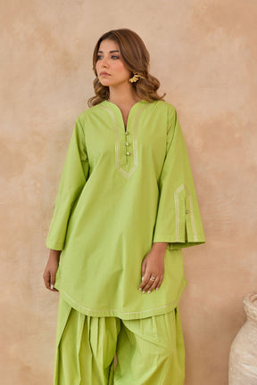 Lime Green Gota Piped Farsi Salwar Co-ord Set