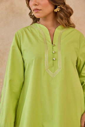Lime Green Gota Piped Farsi Salwar Co-ord Set