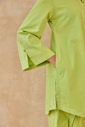 Lime Green Gota Piped Farsi Salwar Co-ord Set