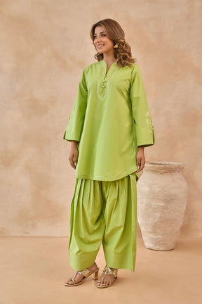 Lime Green Gota Piped Farsi Salwar Co-ord Set