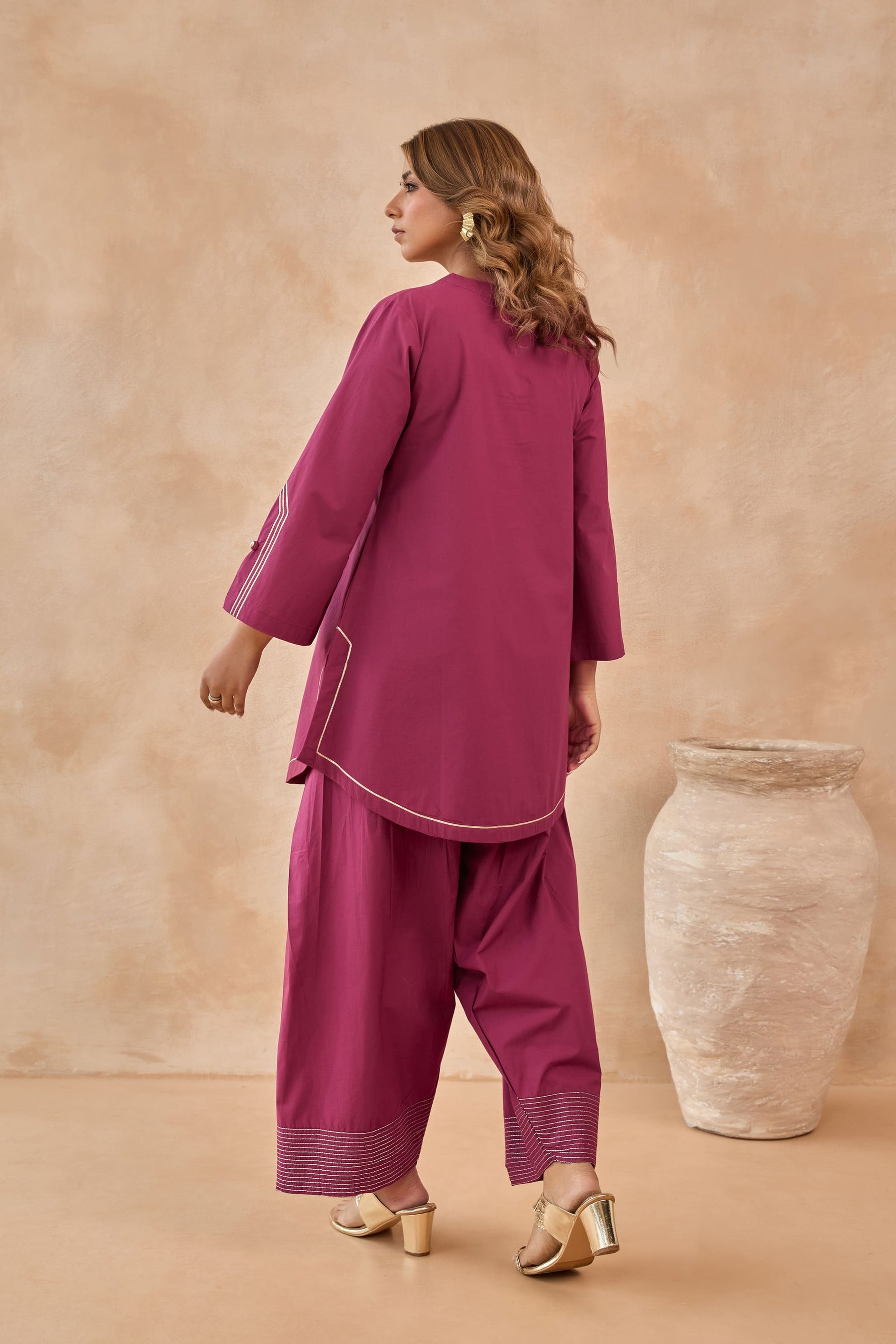 Wine Magenta Gota Piped Farsi Salwar Co-ord Set