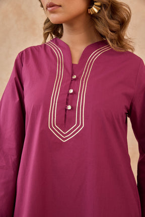 Wine Magenta Gota Piped Farsi Salwar Co-ord Set