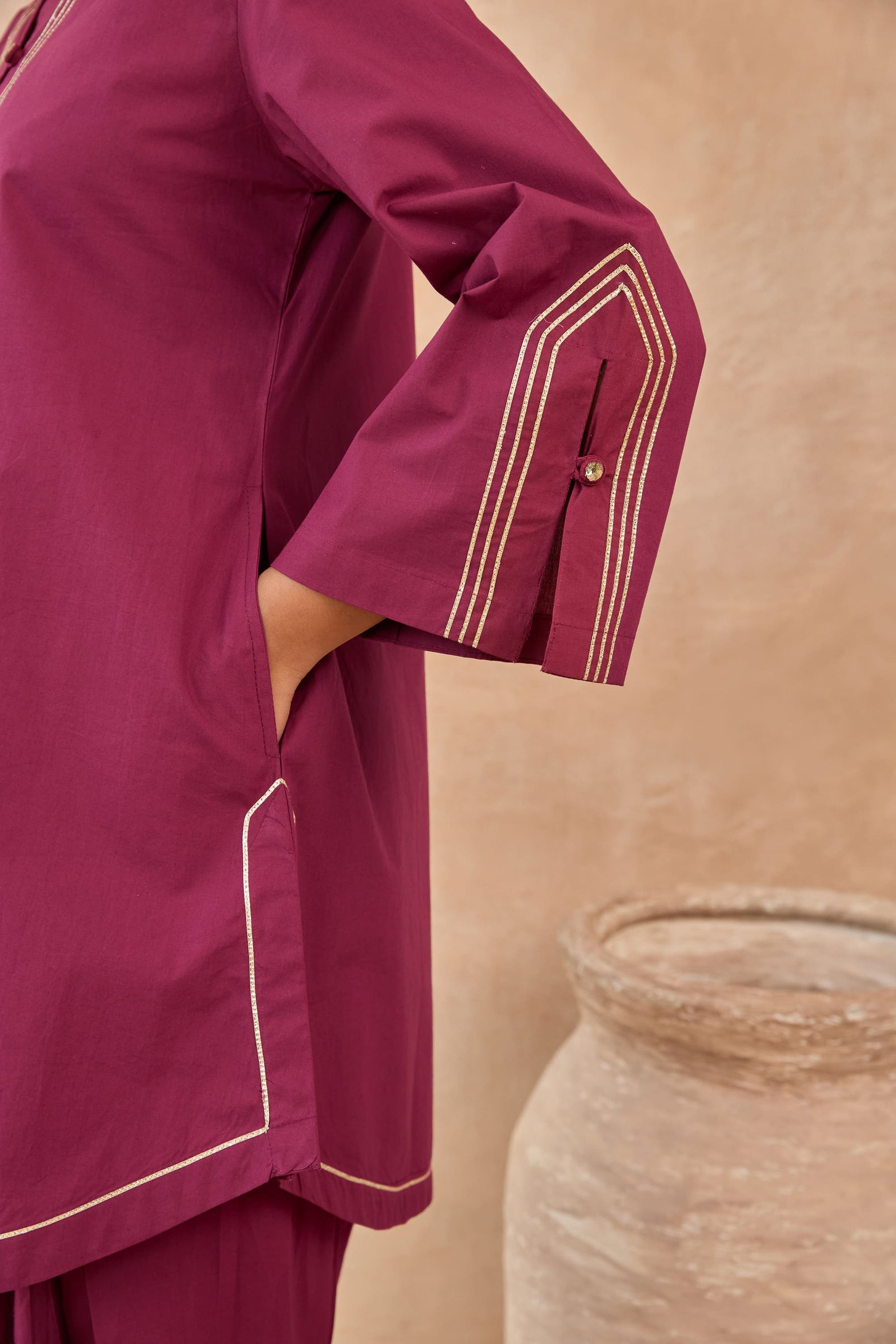 Wine Magenta Gota Piped Farsi Salwar Co-ord Set