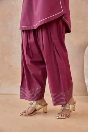 Wine Magenta Gota Piped Farsi Salwar Co-ord Set