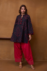 Black Bandhani Printed Kurta & Red Farsi Salwar Co-ord Set