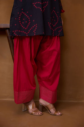 Black Bandhani Printed Kurta & Red Farsi Salwar Co-ord Set