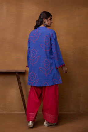 Blue Bandhani Printed Kurta & Red Farsi Salwar Co-ord Set