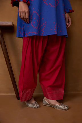 Blue Bandhani Printed Kurta & Red Farsi Salwar Co-ord Set