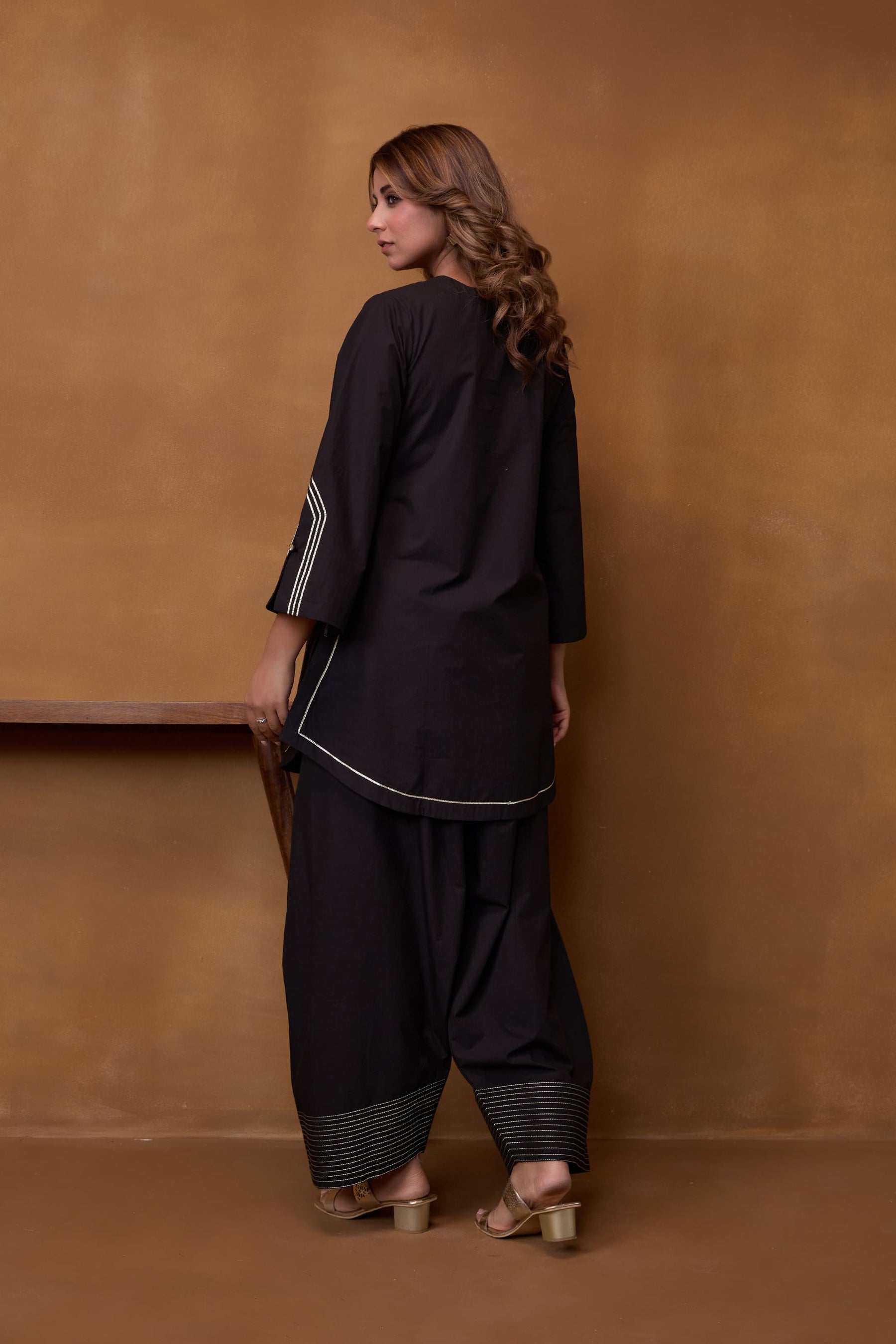 Black Gota Piped Farsi Salwar Co-ord Set