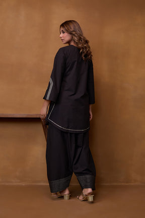 Black Gota Piped Farsi Salwar Co-ord Set