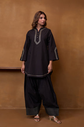 Black Gota Piped Farsi Salwar Co-ord Set