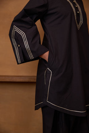 Black Gota Piped Farsi Salwar Co-ord Set