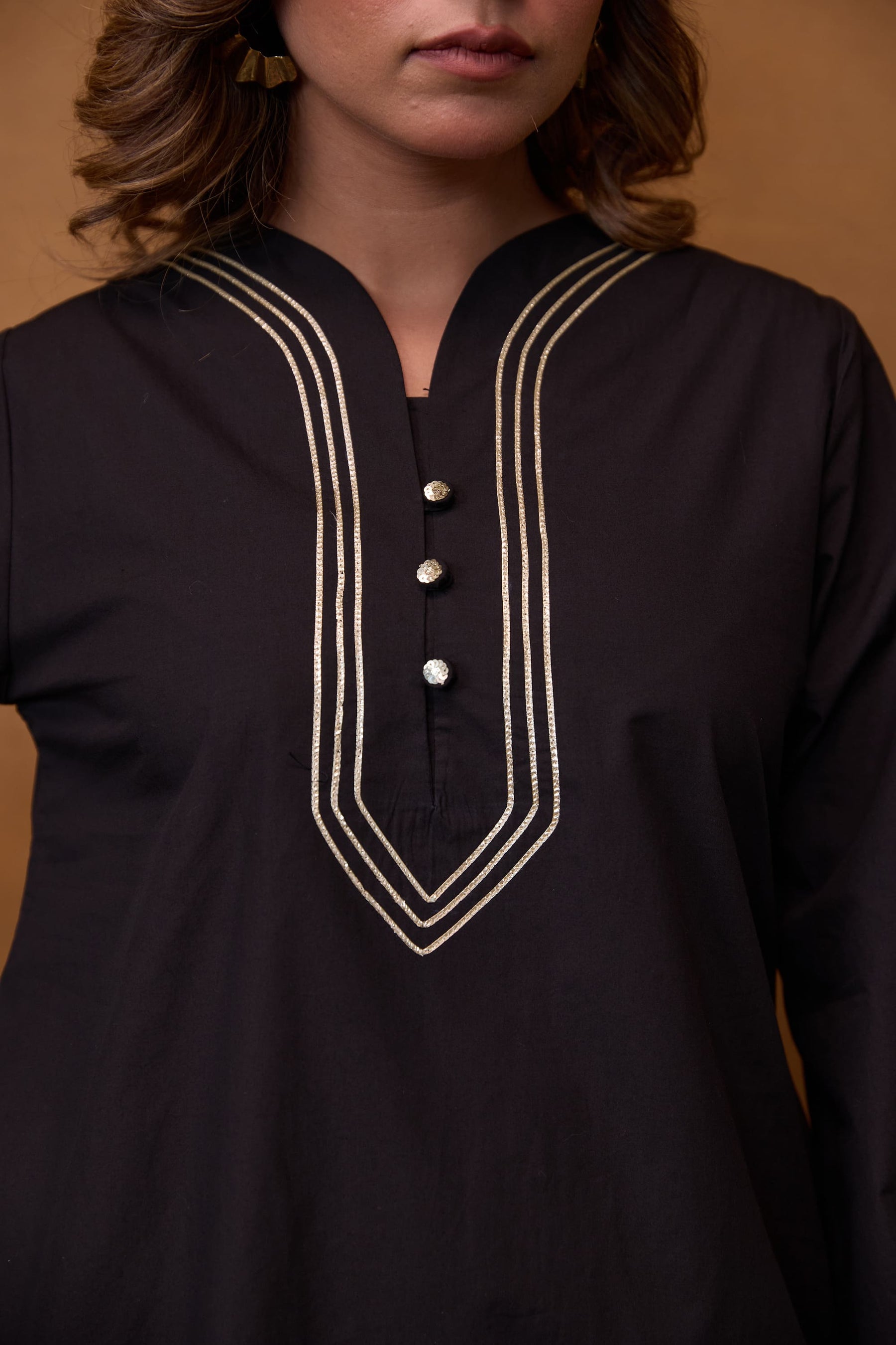 Black Gota Piped Farsi Salwar Co-ord Set
