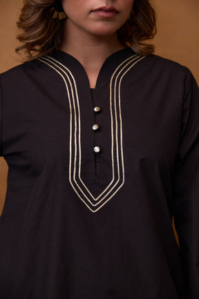 Black Gota Piped Farsi Salwar Co-ord Set