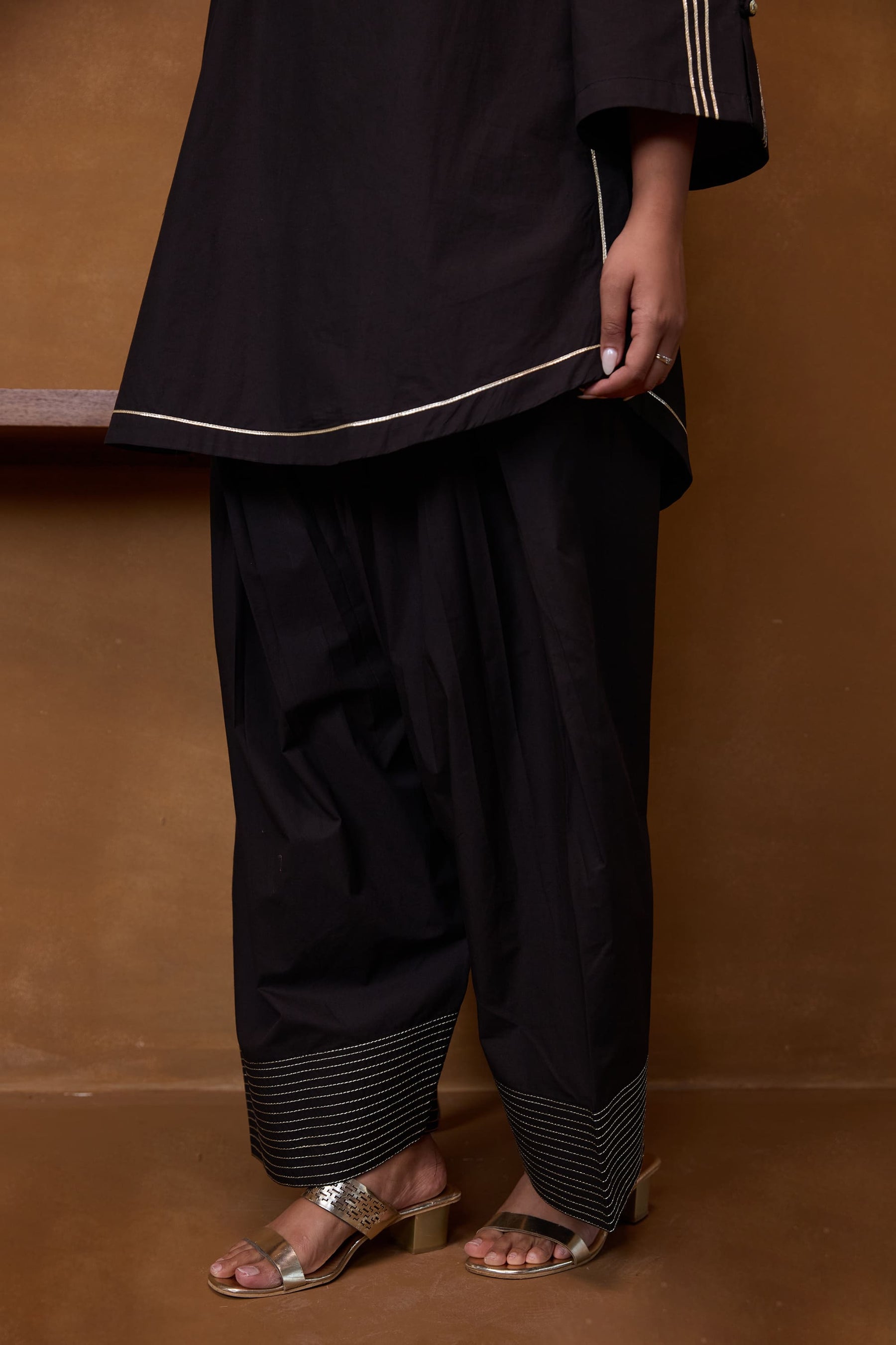 Black Gota Piped Farsi Salwar Co-ord Set