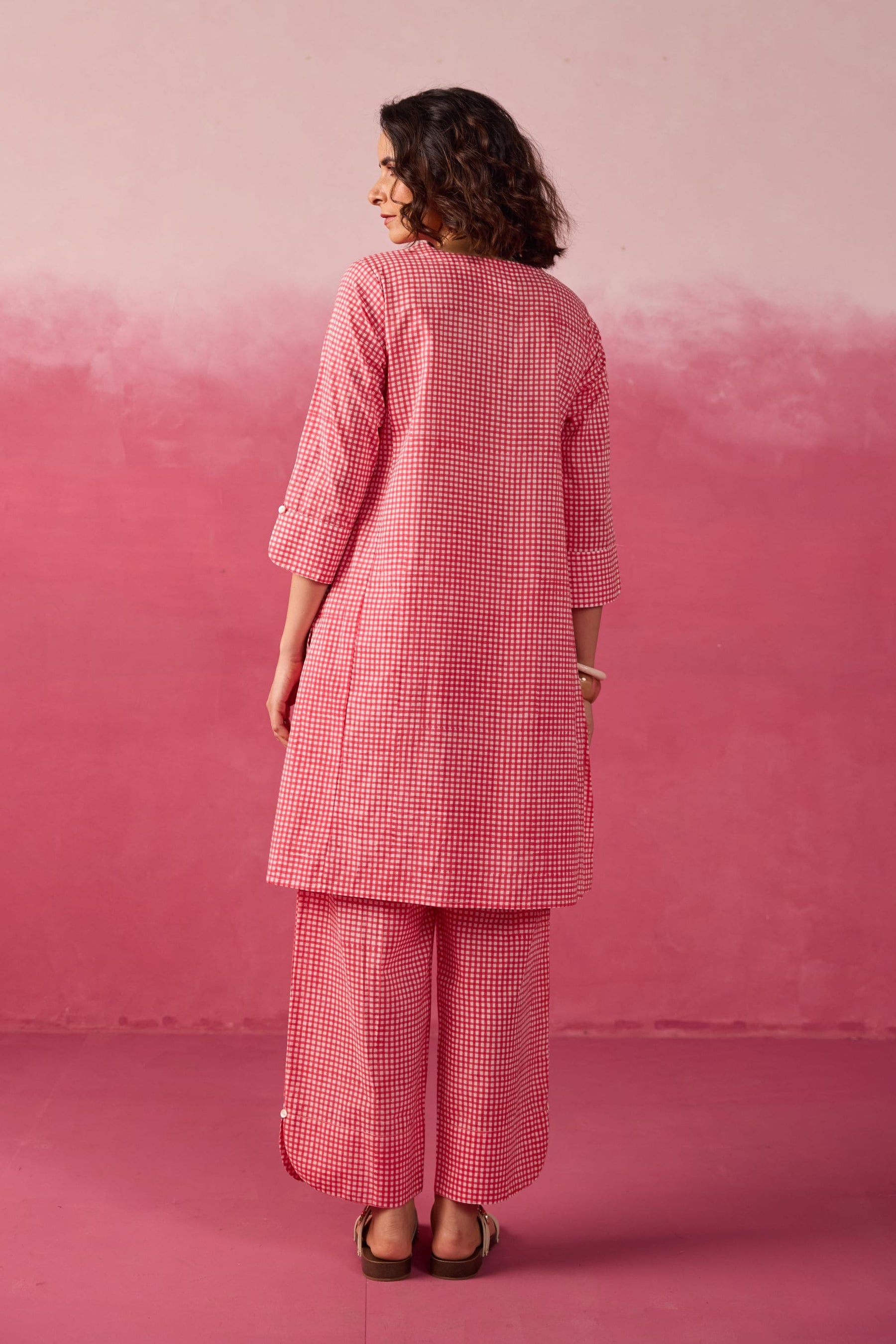 Pink Gingham Check Printed Cotton Co-ord Set