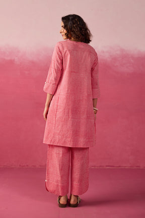 Pink Gingham Check Printed Cotton Co-ord Set