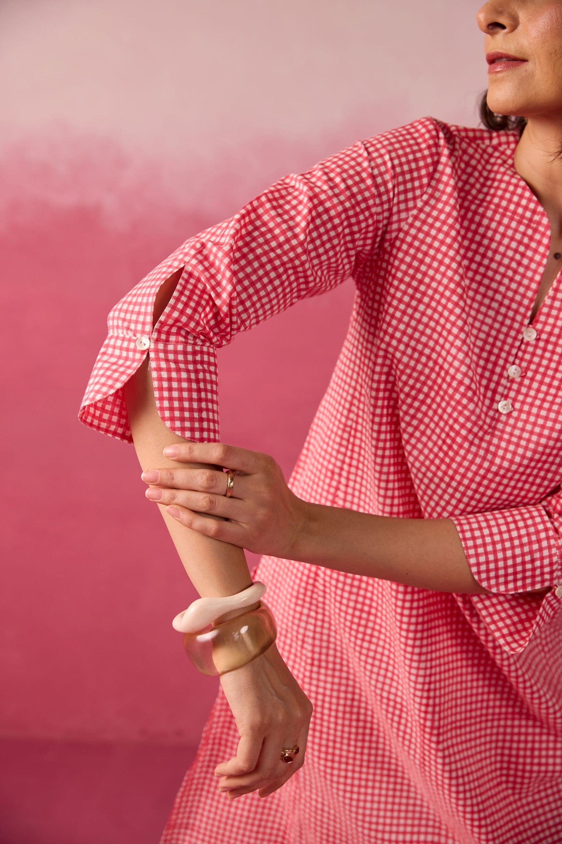 Pink Gingham Check Printed Cotton Co-ord Set