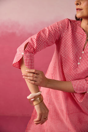 Pink Gingham Check Printed Cotton Co-ord Set